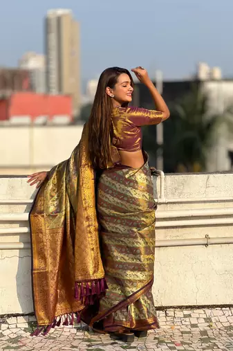 Wine original dharmavaram leheriya silk zari woven saree