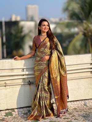 Wine original dharmavaram leheriya silk zari woven saree 4