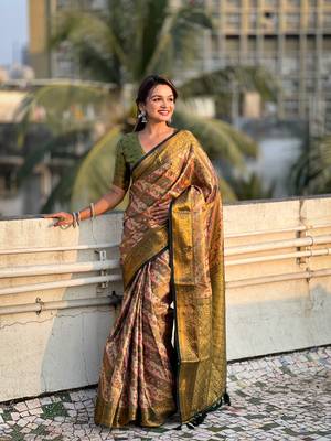 Navy blue original dharmavaram leheriya silk zari woven saree 1