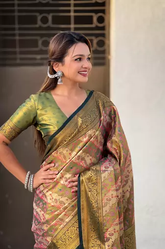 Navy blue original dharmavaram leheriya silk zari woven saree