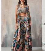 Multicolored Chiffon Printed Palazzo Lehenga