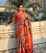 Pink original dharmavaram leheriya silk zari woven saree