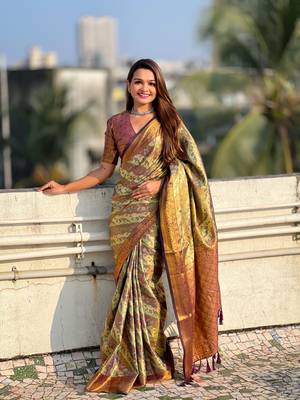 Wine original dharmavaram leheriya silk zari woven saree 1