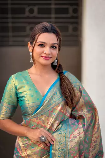 Rama blue original dharmavaram leheriya silk zari woven saree