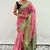 Pink tissue crush silk floral printed saree with zari woven border