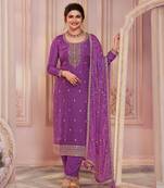 Lavender embroidered georgette semi-pakistani suit
