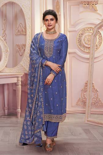 Violet embroidered georgette semi-stitched pakistani suit