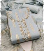 Grey silk blend banarasi jacquard embroidered unstitched dress material