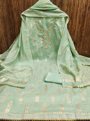 Green silk blend banarasi jacquard embroidered unstitched dress material 4