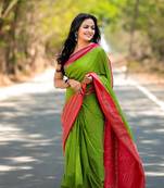Parrot-Green Kanjivaram Soft Khadi Georgette Silk Saree,Blouse-not As Per Image