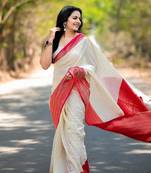 Cream Kanjivaram Soft Khadi Georgette Silk Saree,Blouse-not As Per Image