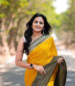 Yellow Kanjivaram Soft Khadi Georgette Silk Saree,Blouse-not As Per Image
