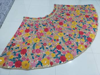 Multicolor thread and sequins embroidered Georgette indian wedding lehenga dress 7