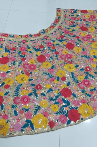 Multicolor thread and sequins embroidered Georgette indian wedding lehenga dress