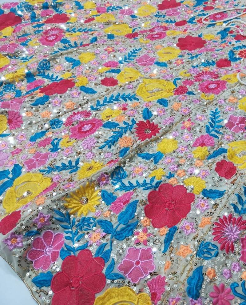 Multicolor thread and sequins embroidered Georgette indian wedding lehenga dress