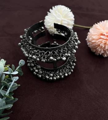 Ghungroo cuff kada bracelet adjustable oxidized bangle for women indian oxidized bangle kada 2