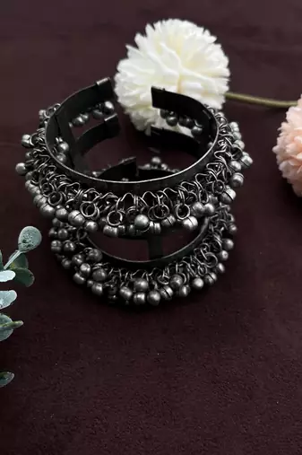Ghungroo cuff kada bracelet adjustable oxidized bangle for women indian oxidized bangle kada