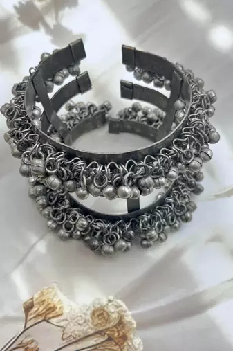 Ghungroo cuff kada bracelet adjustable oxidized bangle for women indian oxidized bangle kada
