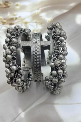 Ghungroo cuff kada bracelet adjustable oxidized bangle for women indian oxidized bangle kada