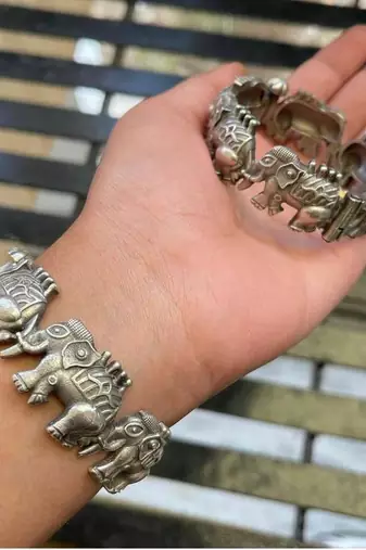 Elephant design kada/bracelet, german silver bracelet,antique bracelet, indian oxidised kada