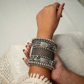 Bangles set kada hand silver plated bracelet antique openable kada ghunghroo gifts for wedding 1