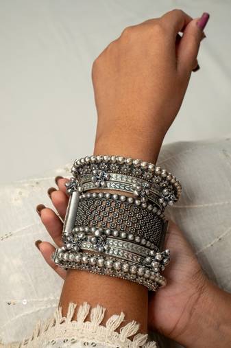 Bangles set kada hand silver plated bracelet antique openable kada ghunghroo gifts for wedding
