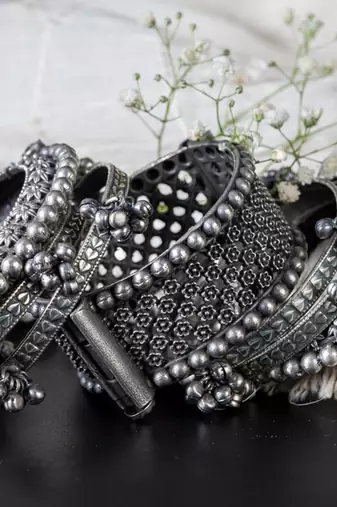 Bangles set kada hand silver plated bracelet antique openable kada ghunghroo gifts for wedding