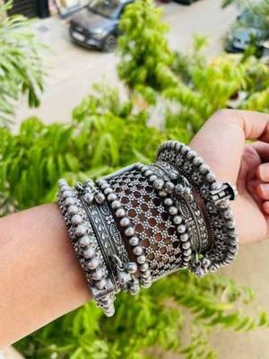 Bangles set kada hand silver plated bracelet antique openable kada ghunghroo gifts for wedding 3