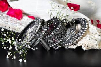 Bangles set kada hand silver plated bracelet antique openable kada ghunghroo gifts for wedding 4