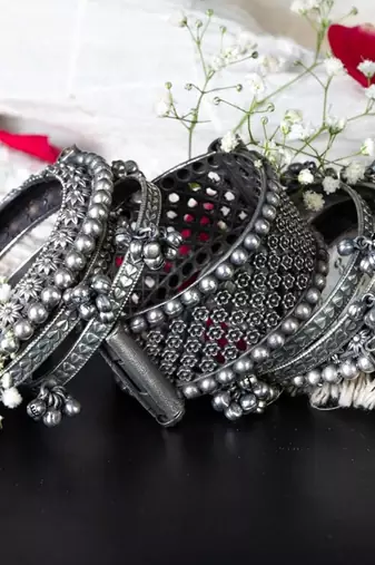 Bangles set kada hand silver plated bracelet antique openable kada ghunghroo gifts for wedding