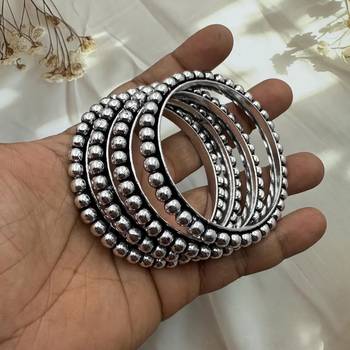 Silver plated pair of hand bangles oxidized german silver handmade 1