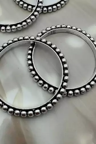Silver plated pair of hand bangles oxidized german silver handmade