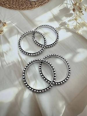 Silver plated pair of hand bangles oxidized german silver handmade 3