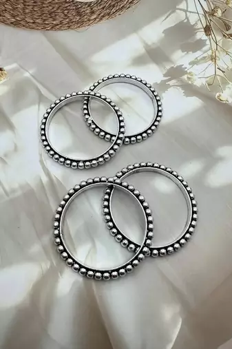 Silver plated pair of hand bangles oxidized german silver handmade