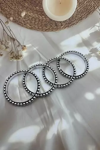 Silver plated pair of hand bangles oxidized german silver handmade