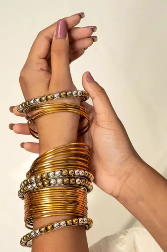 Gold bangles sets dual tone indian oxidized golden silver look alike bangles gifts partywear
