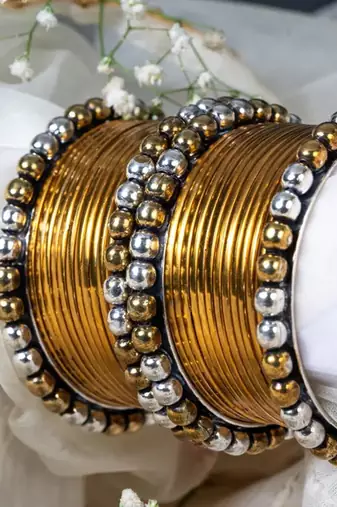 Gold bangles sets dual tone indian oxidized golden silver look alike bangles gifts partywear