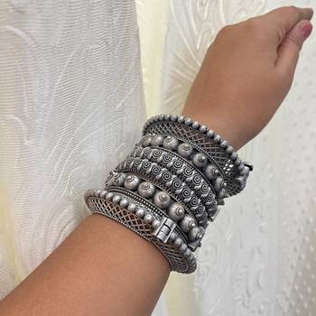 Bangles kada set indian hand jewellery silver plated bracelet openable kada broad bracelet 1