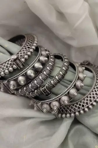 Bangles kada set indian hand jewellery silver plated bracelet openable kada broad bracelet