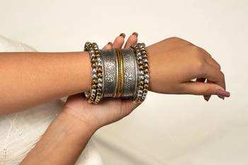 Kada and bangdi german silver oxidised dual tone, indian antique finish jewellery 1