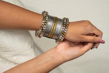 Kada and bangdi german silver oxidised dual tone, indian antique finish jewellery 2