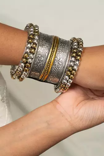 Kada and bangdi german silver oxidised dual tone, indian antique finish jewellery
