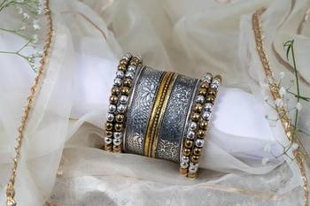 Kada and bangdi german silver oxidised dual tone, indian antique finish jewellery 3