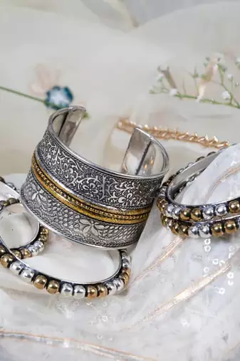 Kada and bangdi german silver oxidised dual tone, indian antique finish jewellery