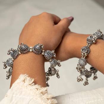 Trendy jhumki ghunghroo bangle hand kada, dome shape kada, indian oxidized kada  1