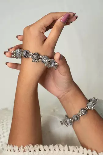 Trendy jhumki ghunghroo bangle hand kada, dome shape kada, indian oxidized kada 