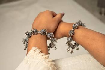 Trendy jhumki ghunghroo bangle hand kada, dome shape kada, indian oxidized kada  4