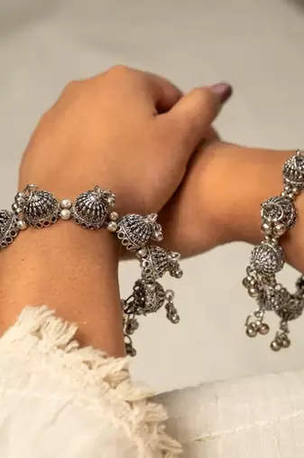 Trendy jhumki ghunghroo bangle hand kada, dome shape kada, indian oxidized kada 