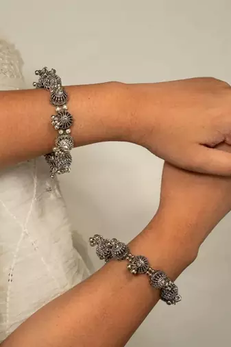 Trendy jhumki ghunghroo bangle hand kada, dome shape kada, indian oxidized kada 