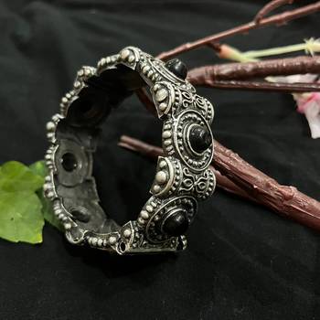 Black polish bracelet oxidised indian ethnic jewelry german silver antique silver kada gift for her 1